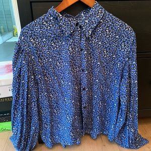 Zara blue leopard button up